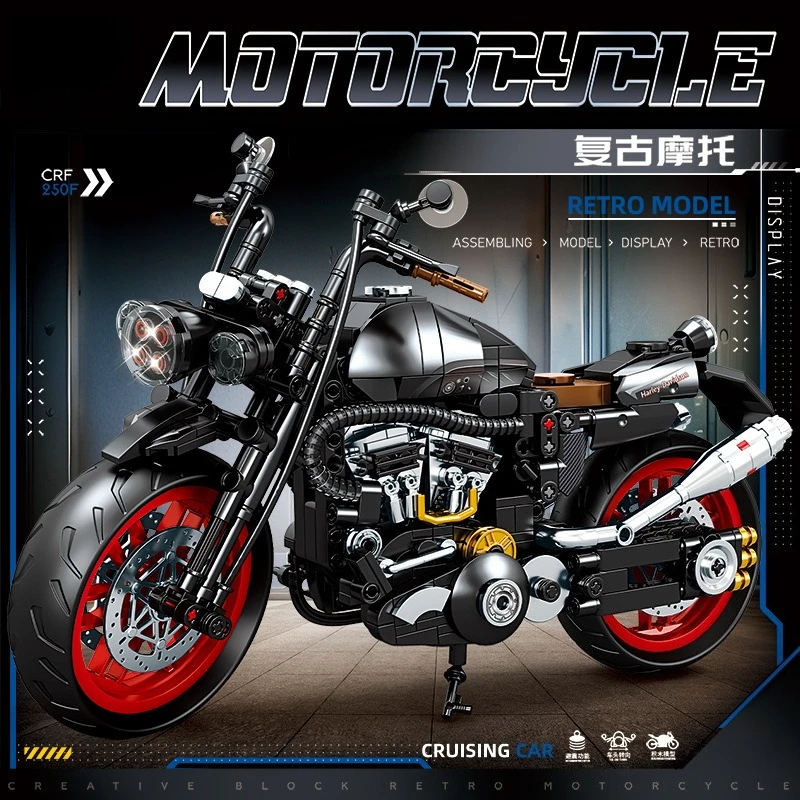 Klocki konstrukcyjne motocykli, modele motocykli, zabawki edukacyjne dla chłopców, fajne ozdoby samochodowe na biurko