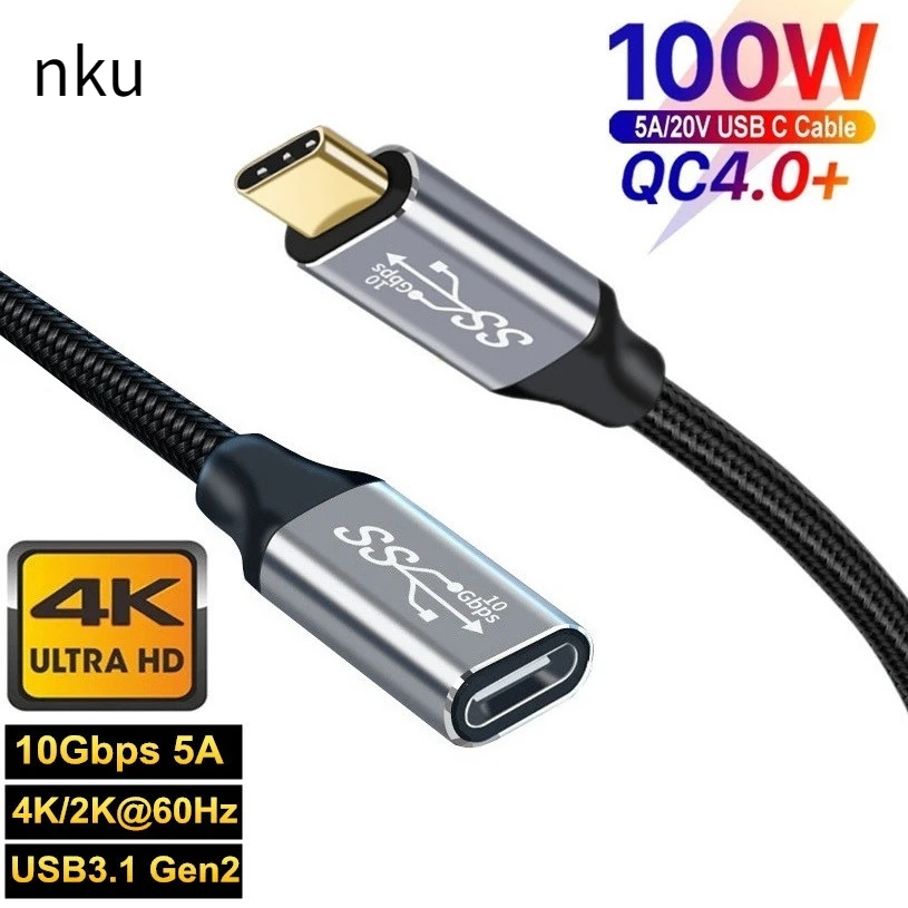 Nku USB C 3.1 Extension Cable Type-C Male To Female 5A 100W Charging 10Gbps Data Sync 4K@60Hz Video Cable for Switch PC Laptops