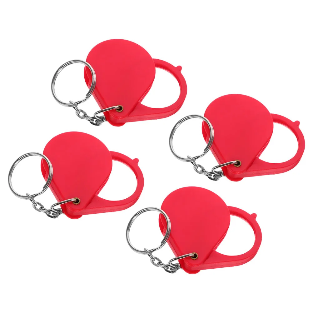 

4Pcs Mini Folding Magnifier Keychain Portable Pocket Handheld Reading Magnifying Glass for Jewelry Gem Red Keychain Magnifier