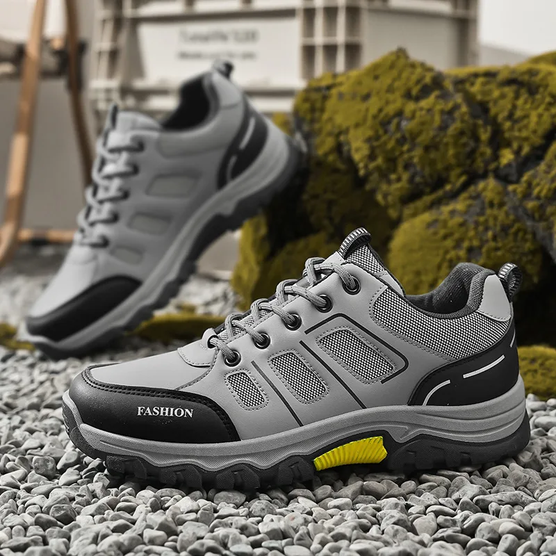 Classic Gray Outdoor Walking Shoes Men Lace-up Low Cut Men Trekking Shoes Comfort Breathable Hiking Sneakers Man tenis hombres