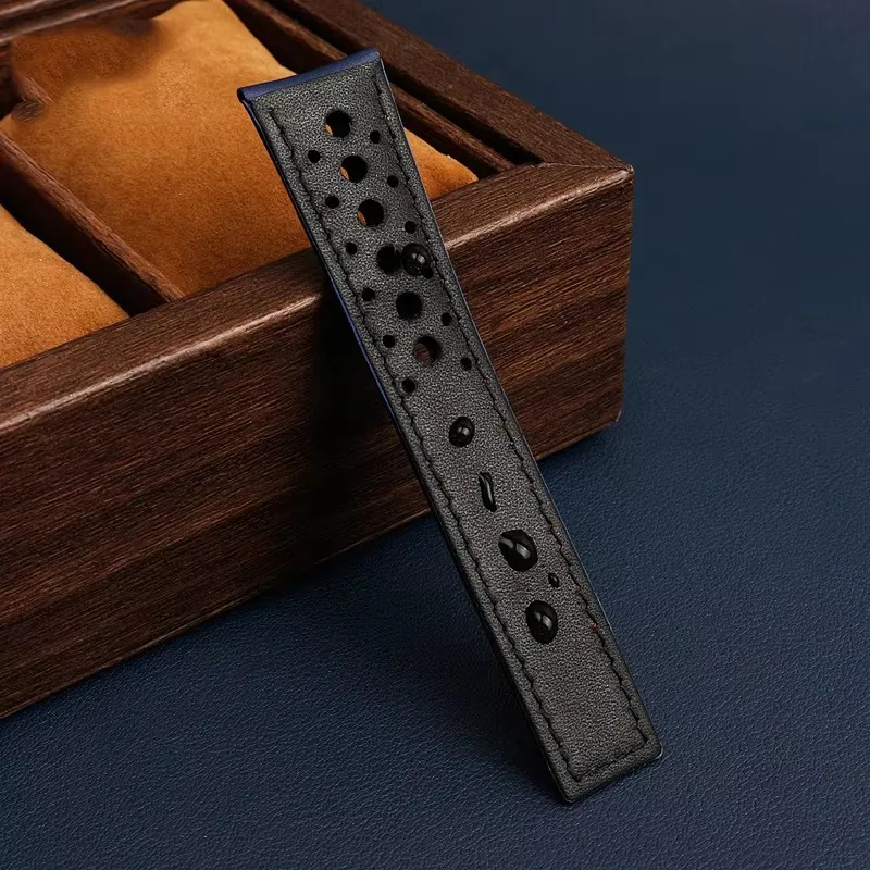 Pulseira de couro genuíno respirável para tag heuer monaco carrera cbl2115 pulseira de relógio de couro masculino 22mm fivela dobrável pulseira
