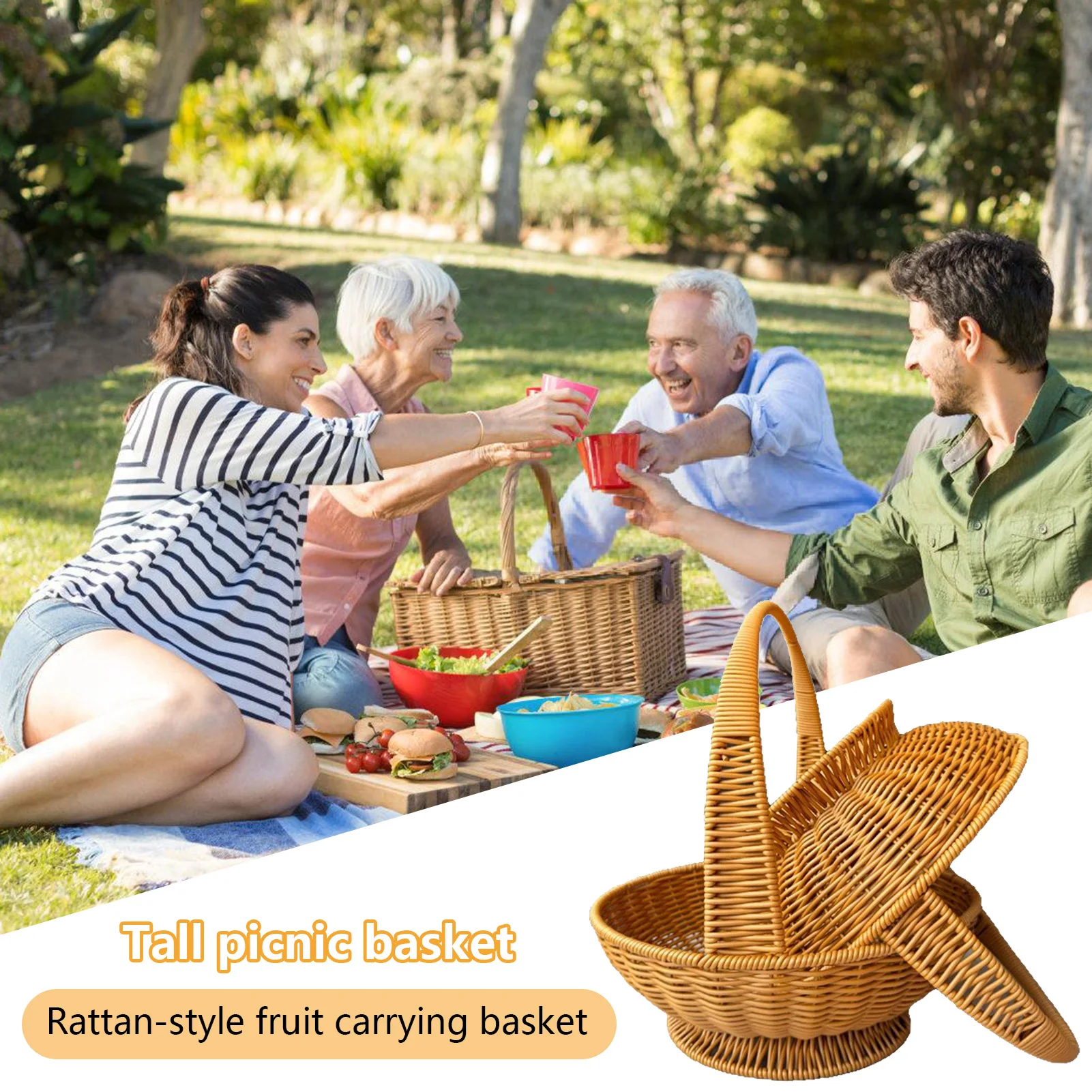 

Hand Woven Storage Basket Imitation Rattan Hand-held Storage Basket For Fruit Bread Snack Dessert Vintage Kitchen Storage Supply