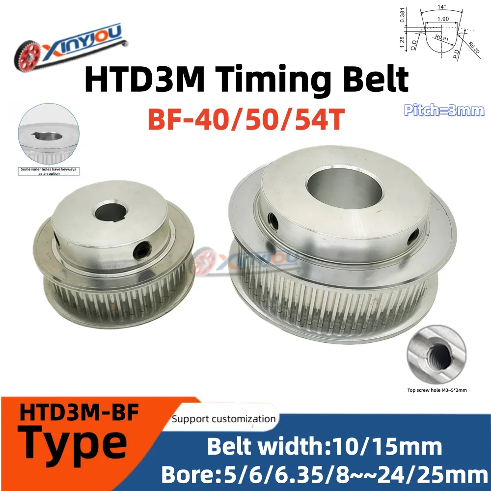 

HTD3M BF-Type 40/50/54TeethTiming Pulley for Belt Drive Systems with Belt Width 10/15mm And Bore 5/6/6.35/8/10/12/12.7~~25mm