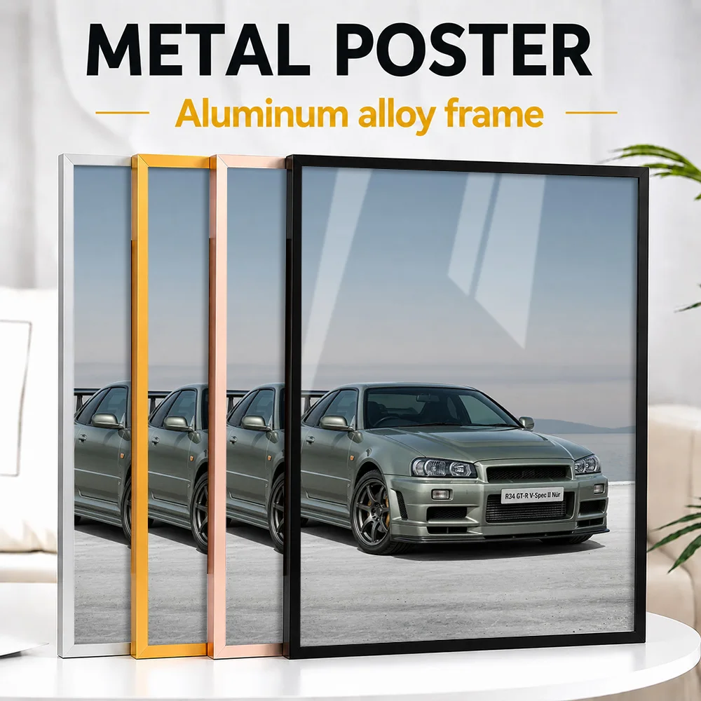 Japanese R34 GT-R V-Spec II Nür Millennium Jade Sports Car Framed Metal Poster Customized Garage Legacy Wall Art For Workshop