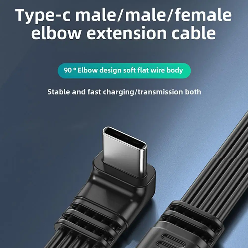 USB 2.0 Type-C Flat Flexible Cable Male to Male/Female Data L-shaped Elbow Right Angle Flat Silicone Cable For PC Phone J8A8