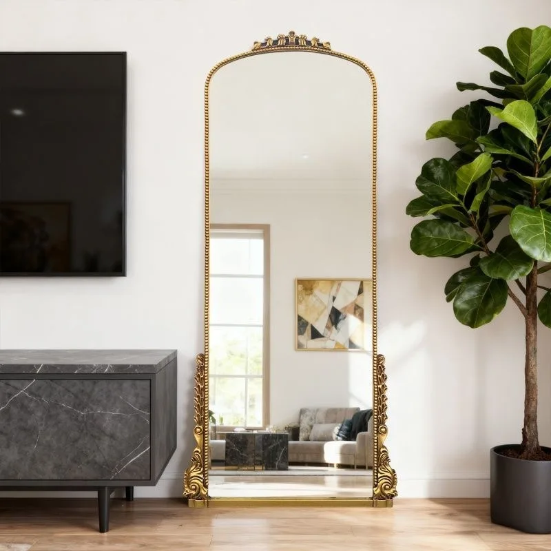 Entryway dressing mirror, French carved floor-standing mirror, home bedroom wall-mounted fitting mirror garment