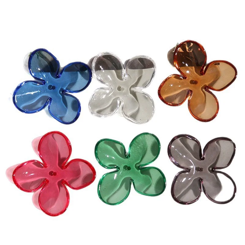 

Оптовая продажа, 50 шт./лот, цветной принт, мультяшные цветы, акриловые прозрачные цветочные бусины, ювелирные изделия «сделай сам», аксессуары для волос для одежды