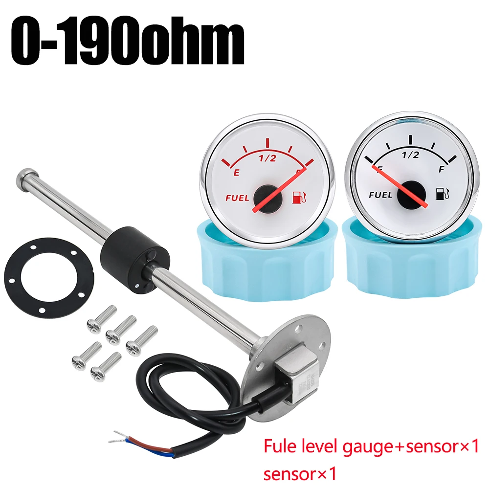 

52mm Fuel Gauge+0-190ohm Fuel level sensor 100mm-600mm with Red Backlight 9-32V Fuel Level Gauge Meter for Yacht Marine Boat Car