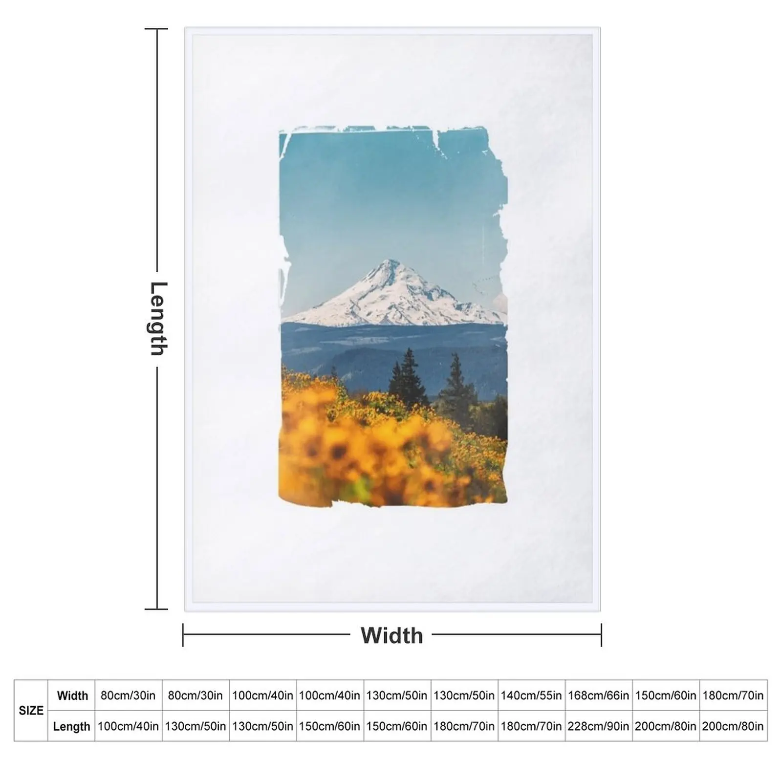 Vintage Mount Hood from Columbia River Gorge with Sunflowers Throw Blanket Single Fashion Sofas Bed linens Blankets