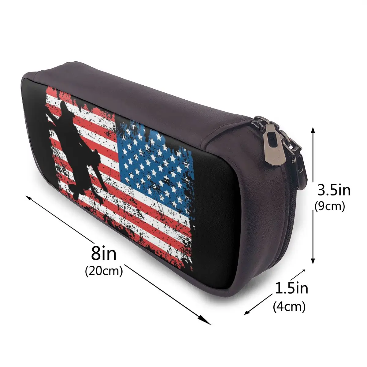 Bull Rider, Rodeo, American Flag Leather Pencil Case Pen Holder Storage Stationery Supplies Pen Box Pencil Bag for Kids School