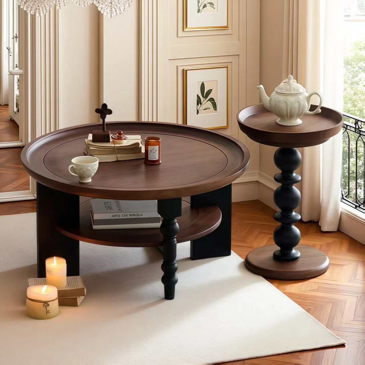 

Medieval solid wood coffee table round new Chinese 2025 new retro home living room small table designer coffee table
