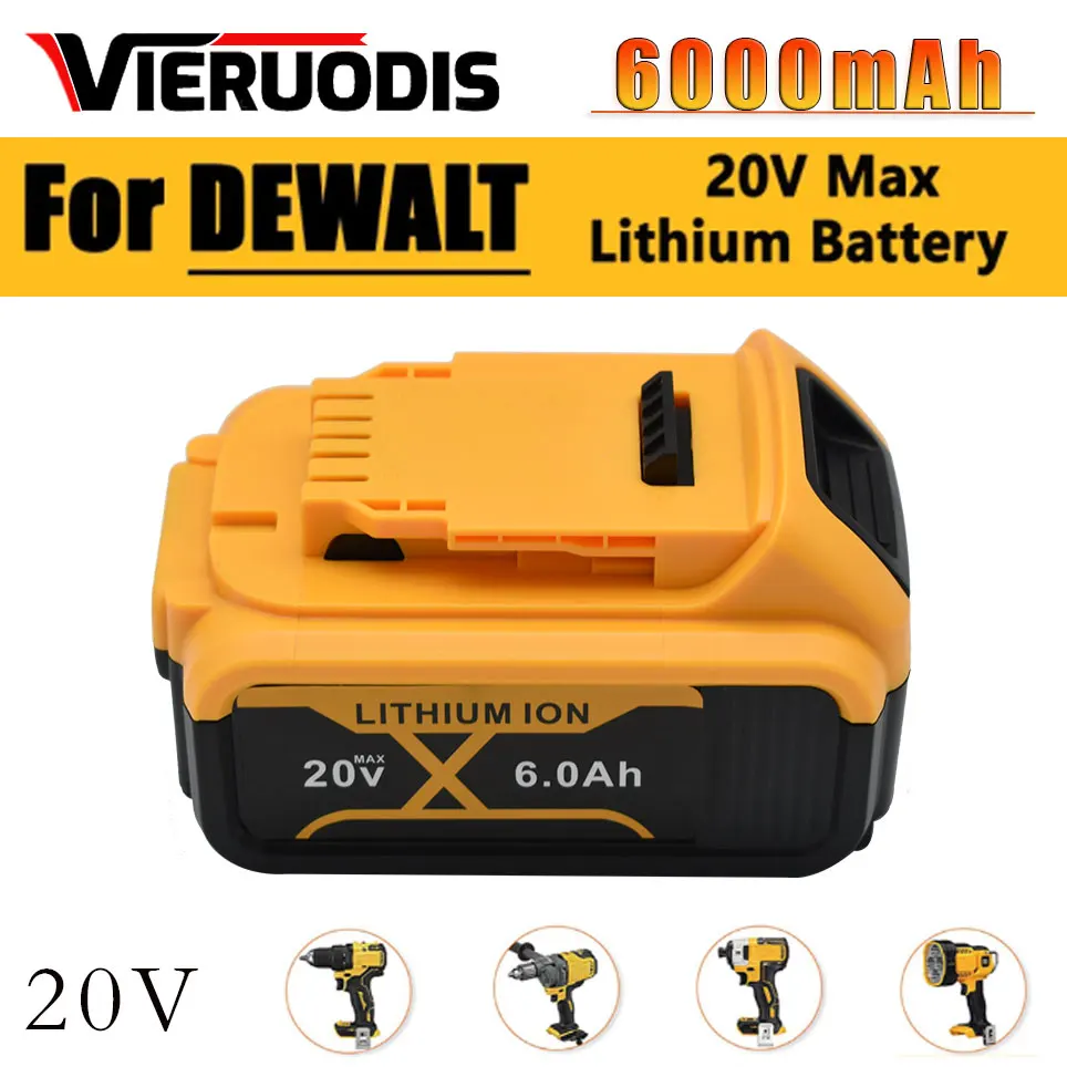 

For Dewalt 20V Battery 6.0Ah Replacement Battery For Dewalt DCB200 Rechargeable DCB206 DCB207 DCB204 Power Tool Battery