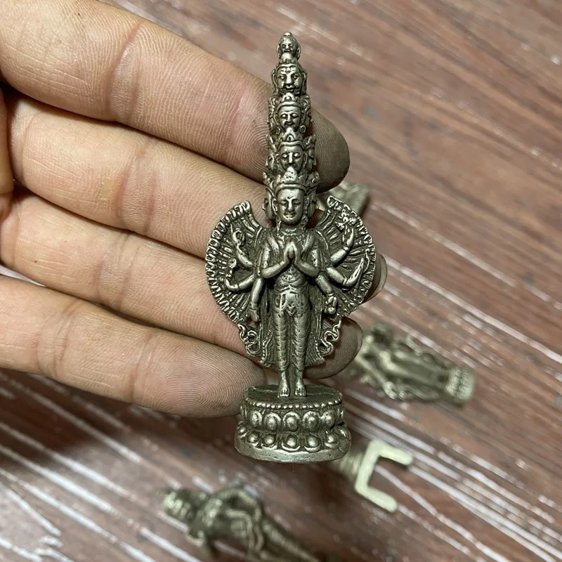 Antique White Copper Thousand-Hand Kwan-Yin Ornaments Domestic Ornaments Tibetan Buddha Ornament