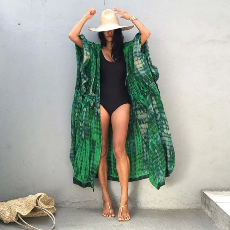 Bohemian Printed Women Beach Dress Bathing Suit Cover Up Summer Tunic For Women Hooded Beachwear Robe de plage