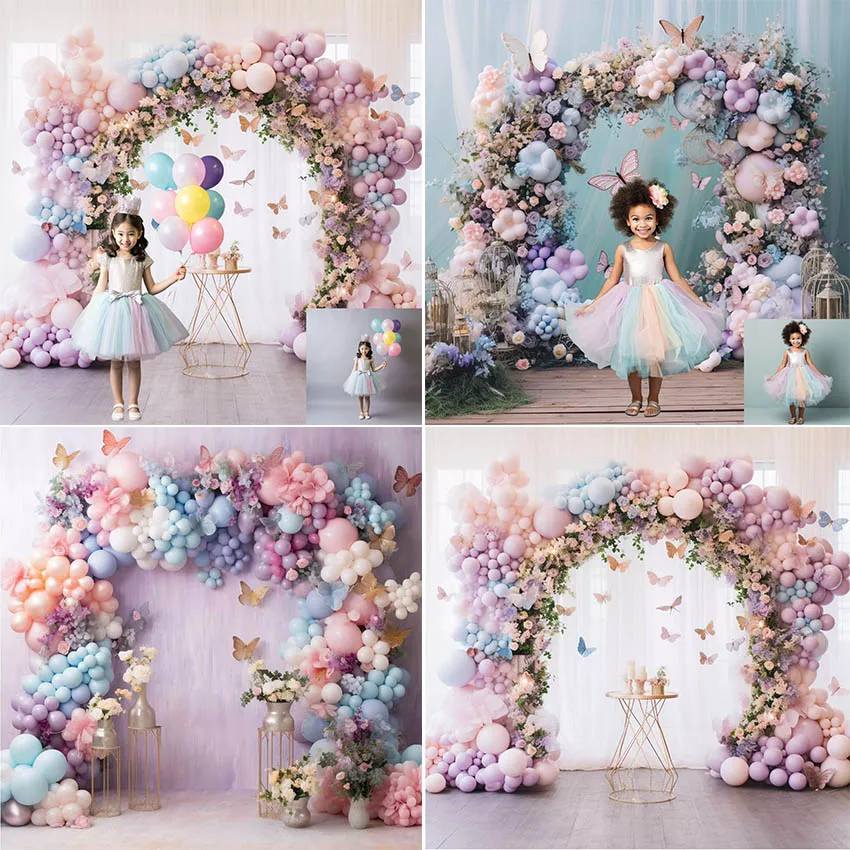 Mehofond Photography Background Butterfly Floral Arch Balloon Children Birthday Cake Smash Portrait Decor Backdrop Photo Studio