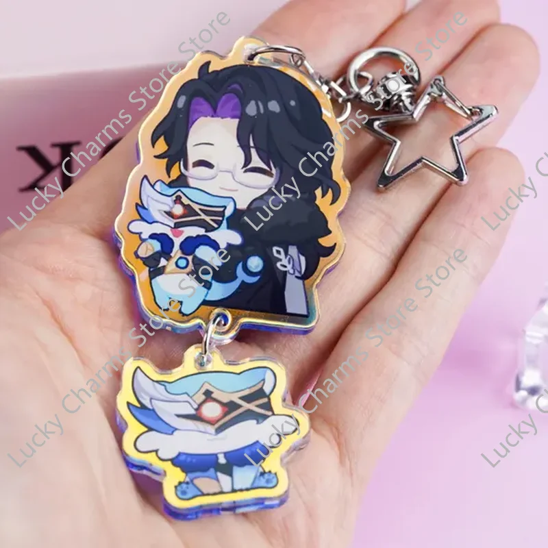 Double Layer Cartoon Character Acrylic Keychain, Lovely Figure With Small Pendant, Shiny Edge Bag Accessories Decor Gift