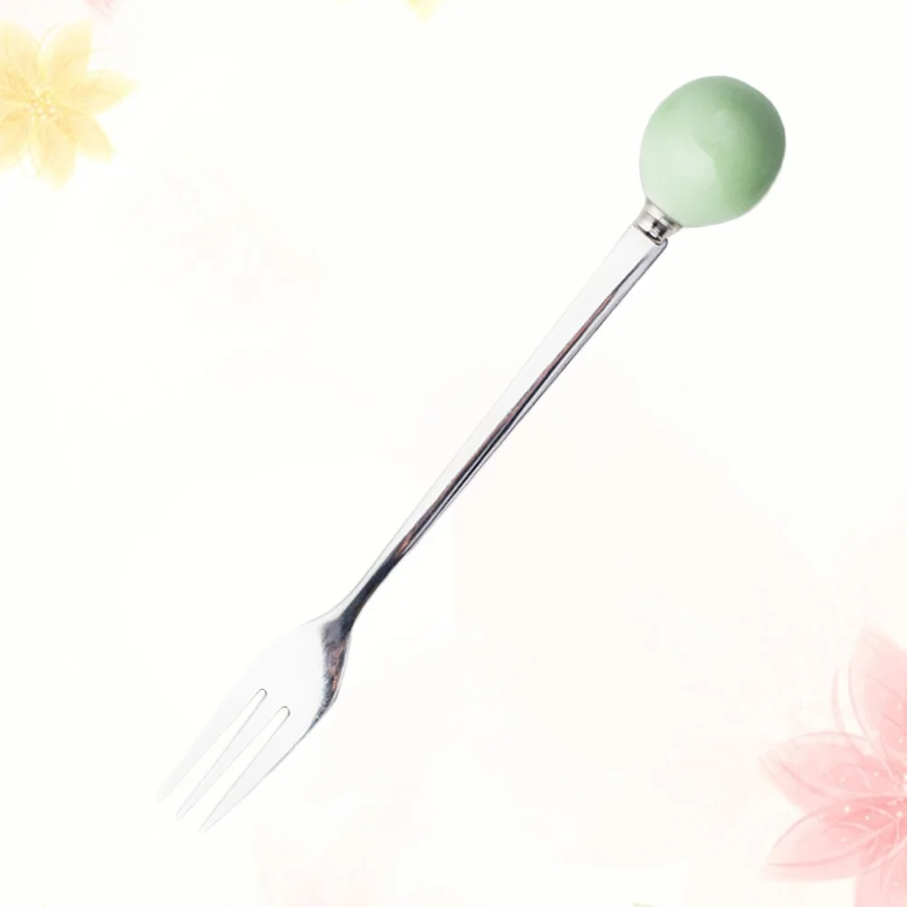 

6Pcs Stylish Ceramic Handle Dessert Fork Set Stainless Steel Ice Cream Fork for Home Bistro Bar Serving Flatware Light Green