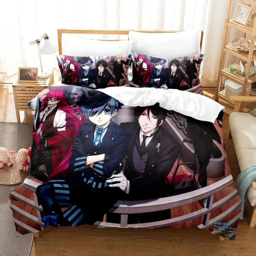 Anime Black Butler Sebastian Ciel Bedding Set,Duvet Cover Bed Set Quilt Cover Pillowcase,King Queen Twin Size Boys Girls Adults