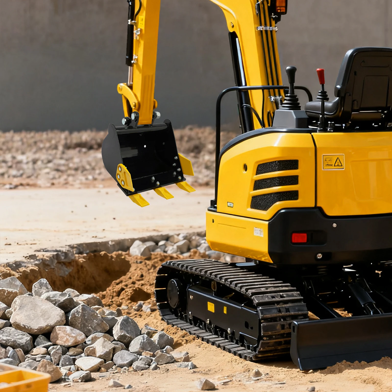 دلو حفارة صغير بأسنان معدنية لآلات طنتين، مصنوع من فولاذ المنغنيز Q235B لحفارة الأنابيب والغزل، 15.75 × 10.24 بوصة