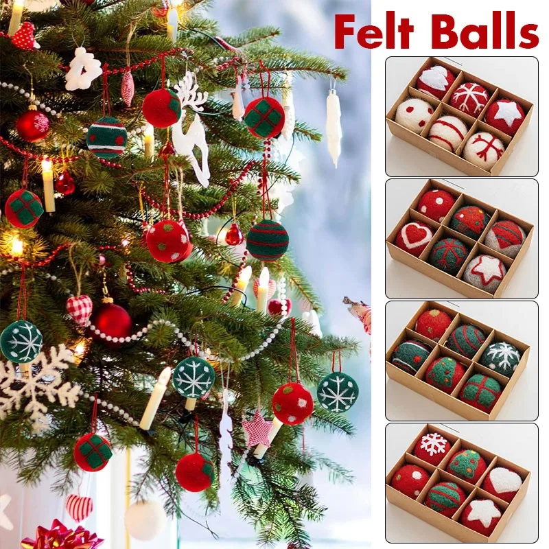 

6PCS Christmas Decoration Felt Balls Christmas Tree Decorations Christmas Gifts DIY Supplies Hanging Baubles Xmas Decor