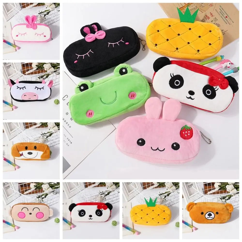 

Cosmetic Bag Large Capacity Cartoon Plush Pen Bag Zipper Cartoon Animal Bear Portable Office School Supplies