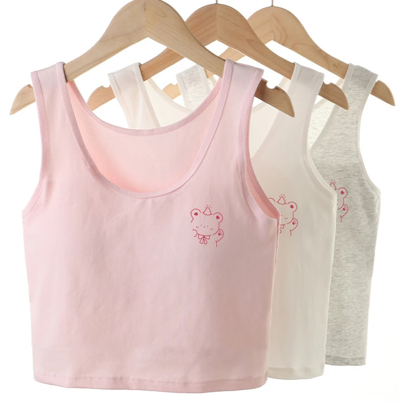 

2pcs Cotton Children's Tank Tops Teens Underwear Kids Sports Vest Teenage Student Developmental Stage Underwaist With Padded Cup