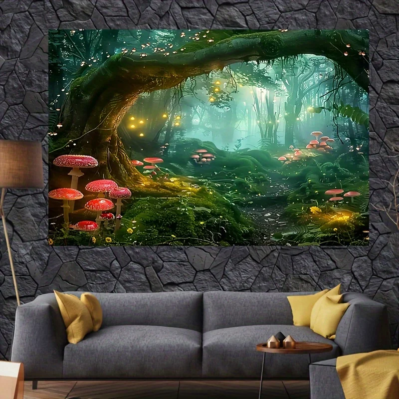 Enchanted Forest Mushroom Wonderland Photography Backdrop – 1pc Polyester Multi-Use Scene for General Events