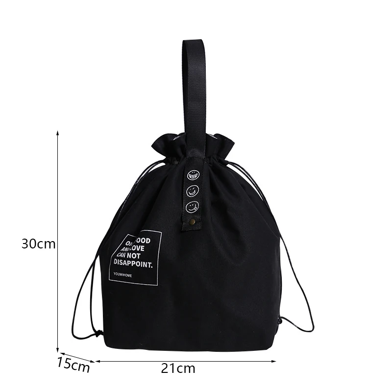 Insulated Bento Bag Adjustable Wide Opening Canvas Drawstring Design Lunch Bag School Lunch Handbag Picnic Accessories