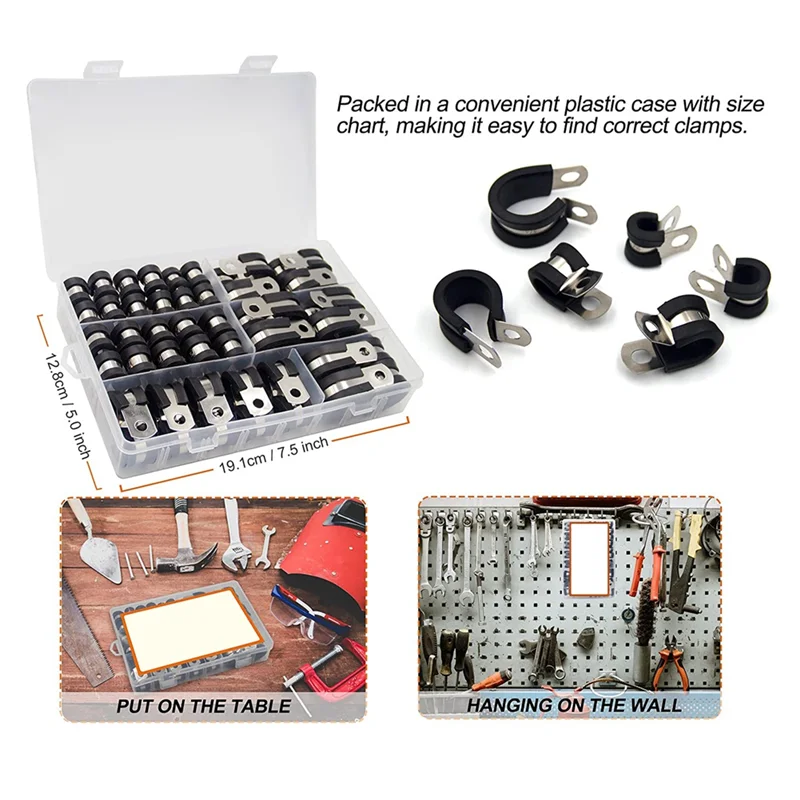 B03C-Cable Clamp Assortment Kit สแตนเลสสตีลเคลือบยางกันกระแทกฉนวนสาย Clamp ยานยนต์ลวดท่อ Clamp