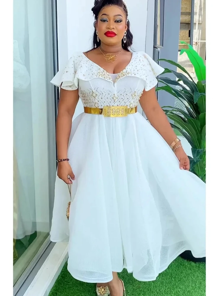 

2024 New Plus Size African Wedding Party Dresses for Women Dashiki Ankara Evening Gown Elegant Turkey Outfit Robe Africa Clothes