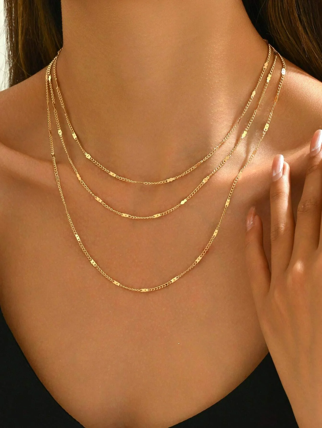 DGIDDK Stainless Steel Ins Style Triple Layers Necklace Plated Non Fade Jewelry Style Novelty For Women Jewelry Daily Match