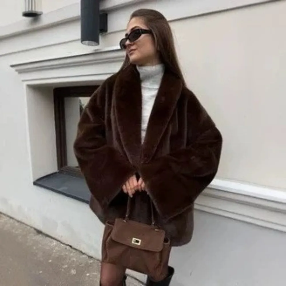 Retro Environmentally Friendly Mink Fur Coat Autumn and Winter Women's Elegant Thick Warm Office Dating Artificial Velvet Jacket