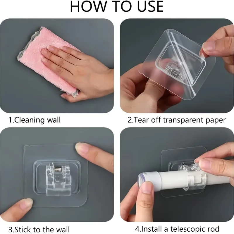 2er-Pack Bohrfreie Verstellbare Gardinenstange, Transparente Kunststoff-Duschstange mit Haken, Einfache Installation für Schlafzimmer Badezimmer Schrank – Detail 7