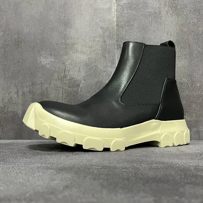 Men High Top Chelsea Boots Casual Platform Sneakers Leather Luxury Trainers Autumn Black Designer Shoes