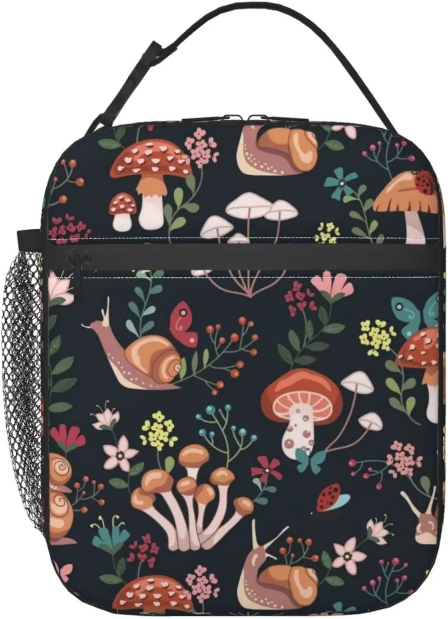 Mushrooms Snails Butterflies Lunch Bag Kawaii Lunch Bag Lunch Box for Women Men Reusable Adult Lunch Bags for Women Portable