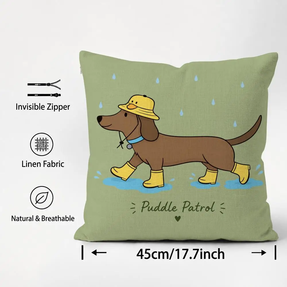 Character Sausage Dog Cushion Cover Cushion Covers Natural Linen Breathable Sofa Bedroom Decor Pillowcase