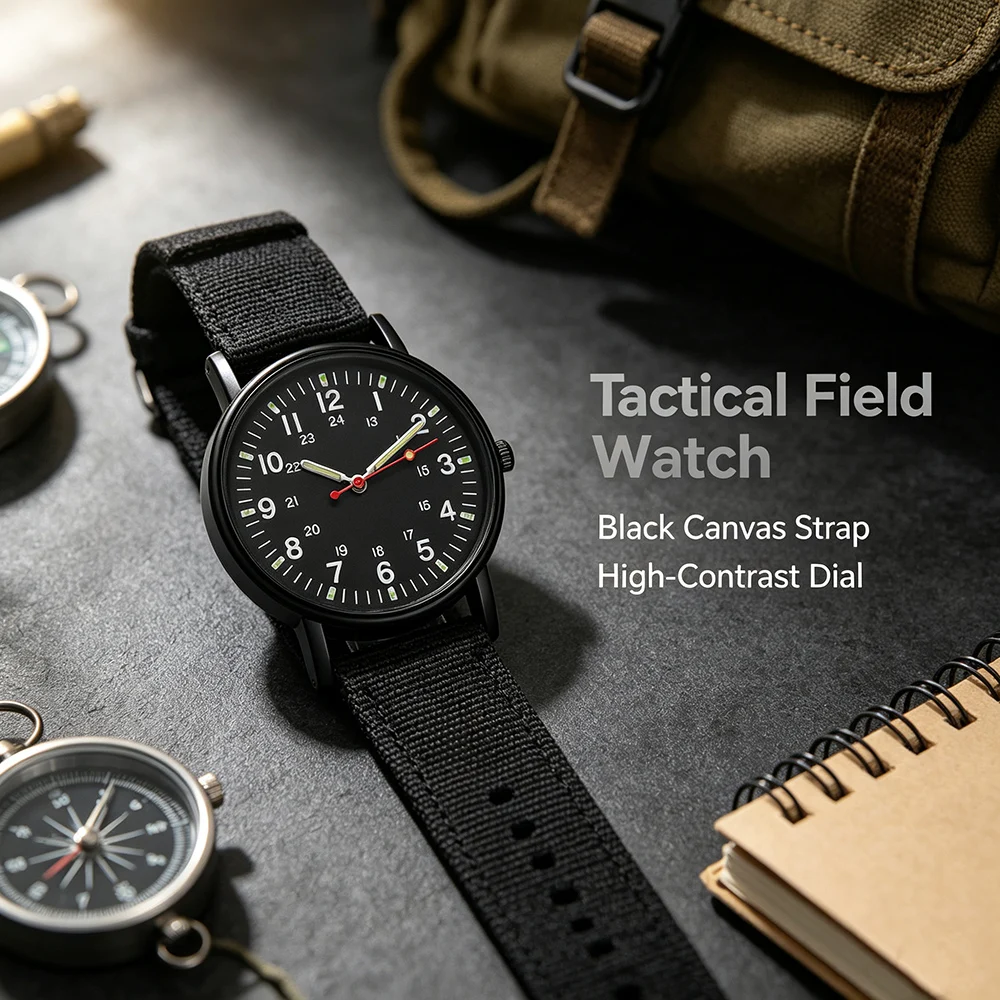 Fashion Outdoor Casual Men Watches New Luxury Brand Green Canvas Strap Quartz Wristwatch Luminous Business Male Clock Gifts