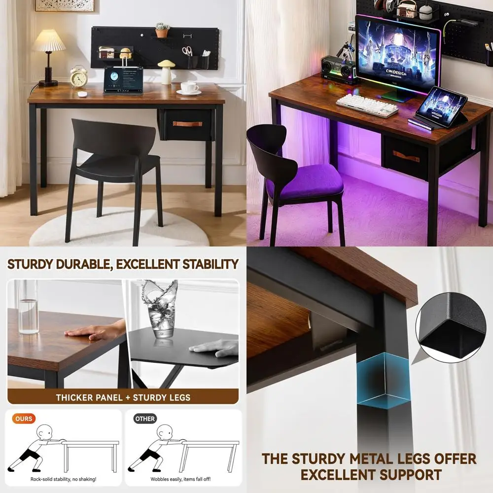 

47, современный стол для домашнего офиса в деревенском коричневом стиле с выдвижным ящиком, компактный игровой стол для ПК для небольших помещений