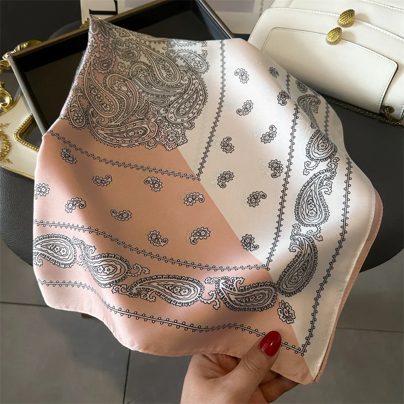 2024 Spring/Summer Breathable Cashew Print Neckerchief Fashion70*70cm Square Scarf Women’s Classical Imitation Silk Bandannas