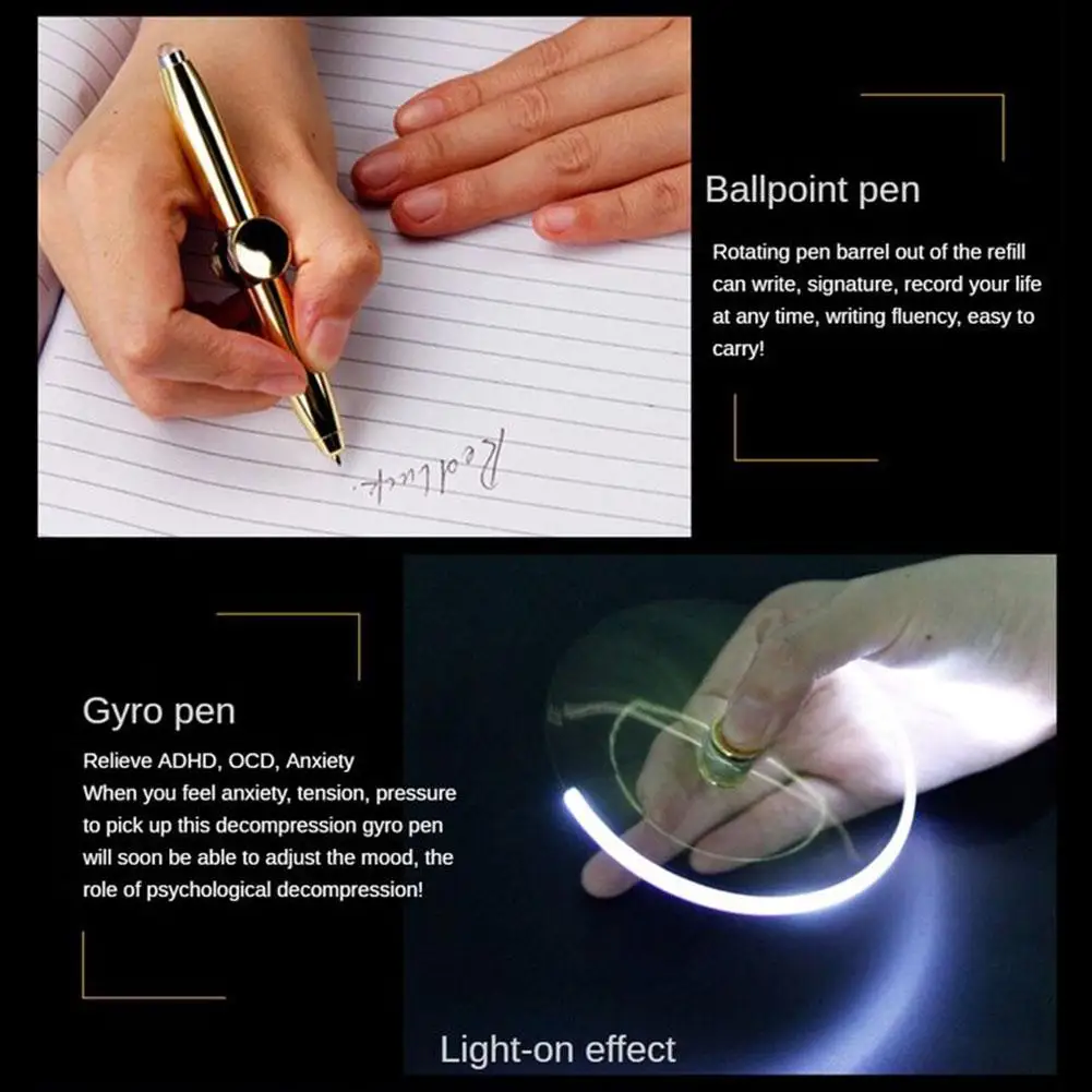 Metal Luminous Spinner LED Light Pens Cool Fidget Spinner Fingertip Gyro Pen With LED Light Multifunctional Anti Stress Pen