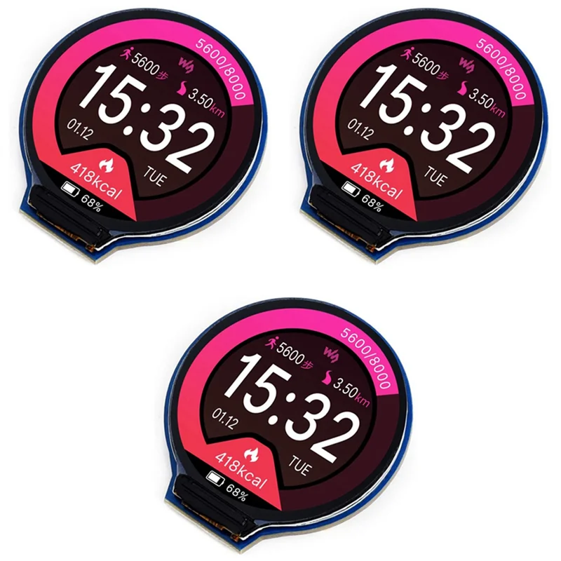B74A 3Pcs 1.28Inch Round Display LCD Screen Module GC9A01 SPI Communication RGB 65K Color Support For Raspberry