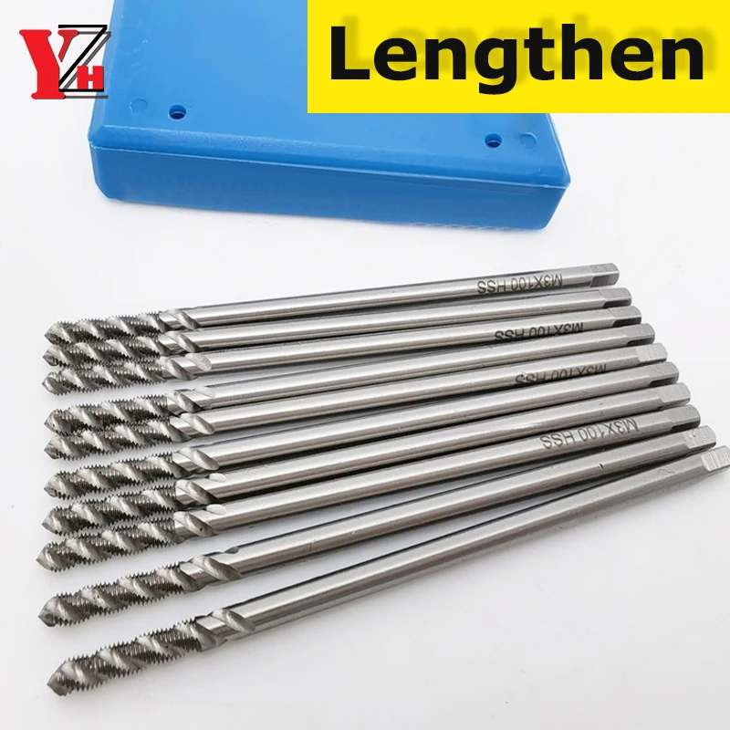 HSS Extended Long Shank Thread Tap M2-M36 Metric Spiral Flute Taps 100 120 130 150 160 200 250mm Length For Deep Hole For Metal