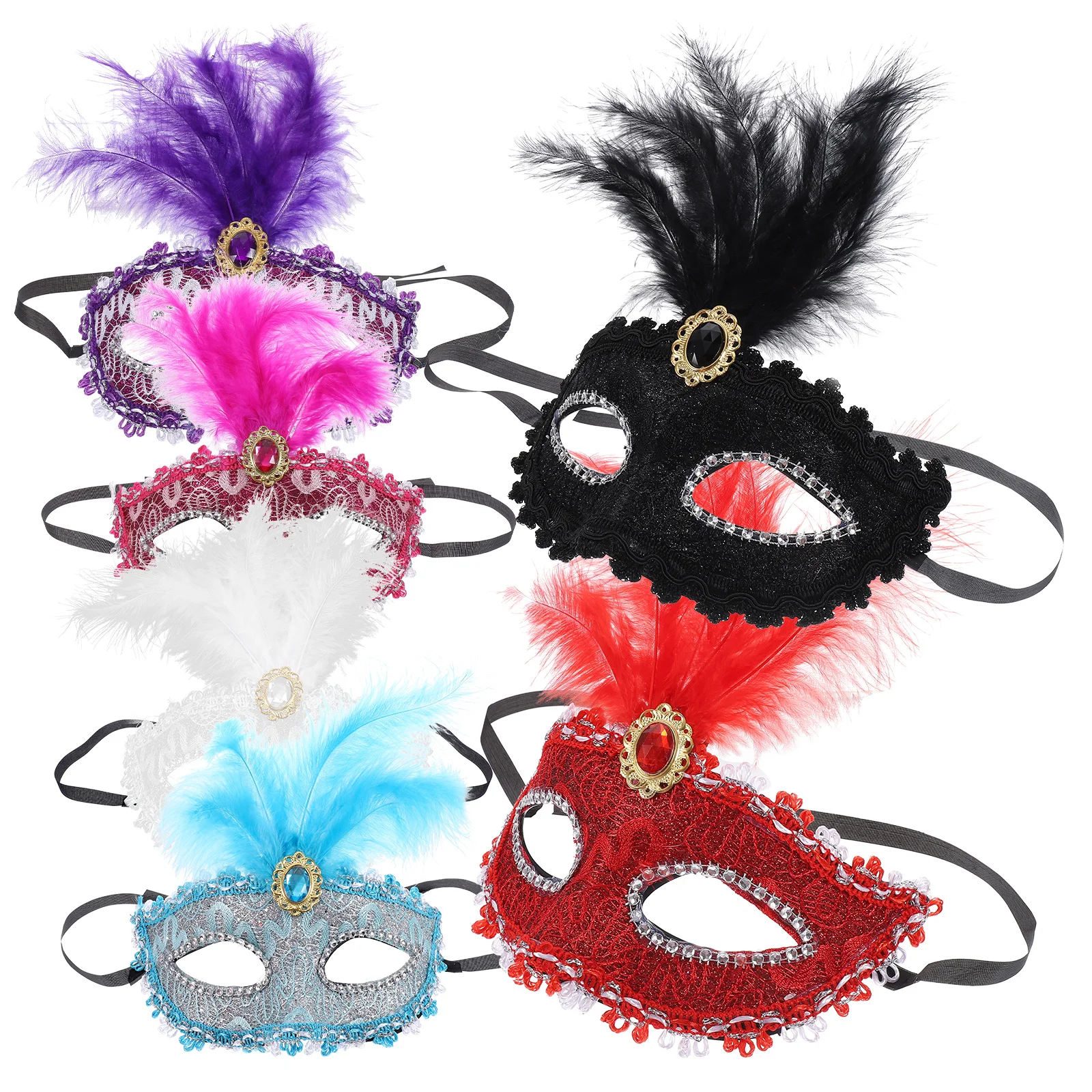 6Pcs Halloween Masquerade Masks Women Half Facial Mask Plume Decoration Party Mask for Cosplay Carnival Masquerade Masks