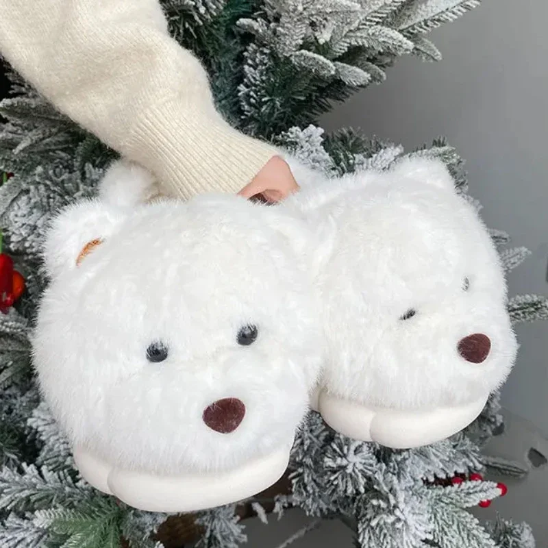 New Women Warm Indoor Plush Cute Dog Slippers Autumn and Winter Home Cartoon House Slippers Casual Fluffy Slides Bedroom Shoes