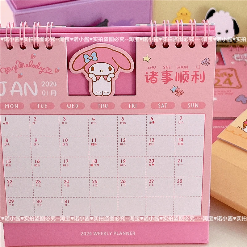 Kawaii Sanrios Anime Kuromi Melody Cinnamoroll Calendar 2024 Daily Plan Schedule Desk Desktop Decor Students Stationery Supplies