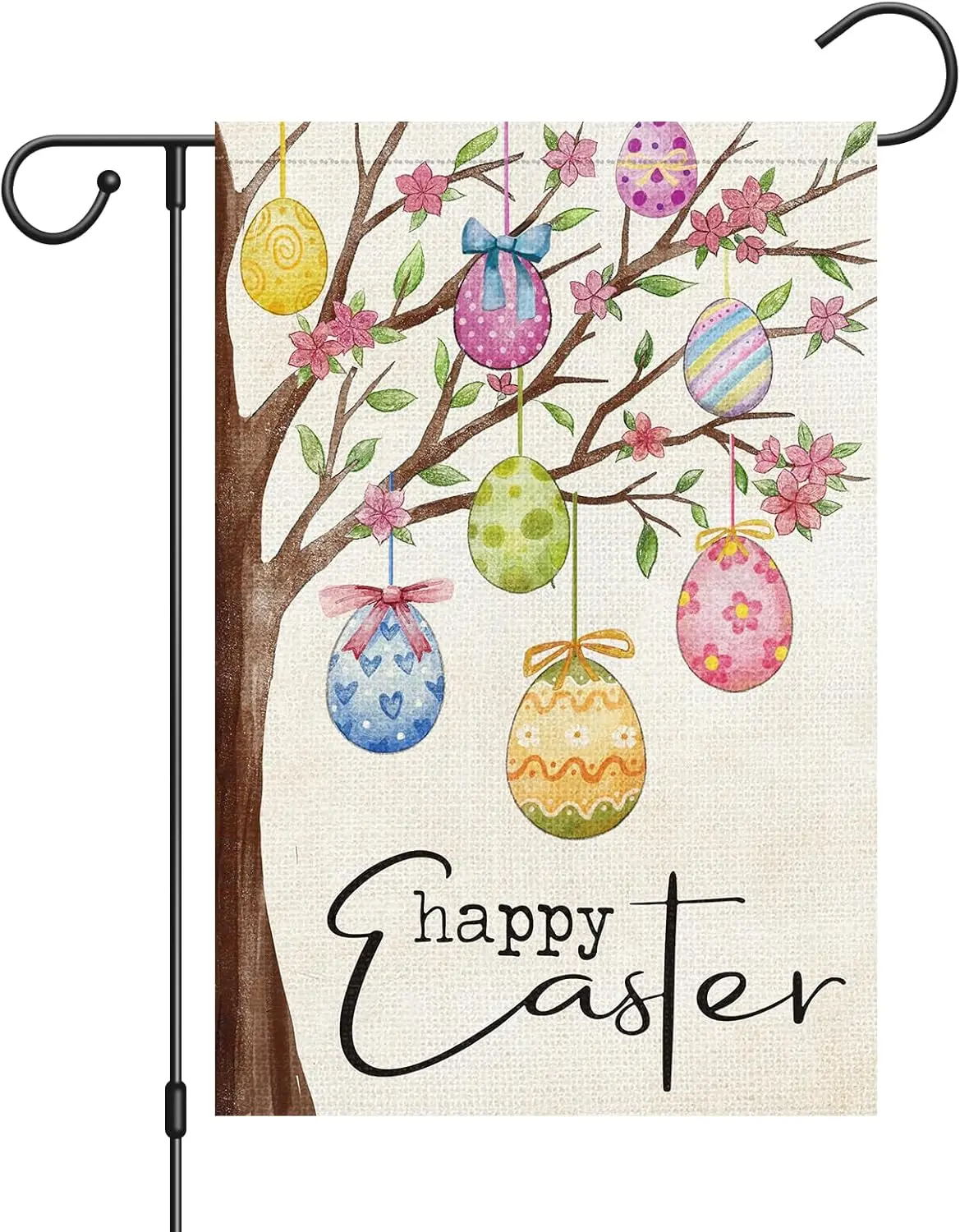 Louise Maelys Happy Easter Garden Flag Welcome Easter Egg Tree 12x18 Inch Double Sided Small Burlap Spring Holiday Yard Outd zzo