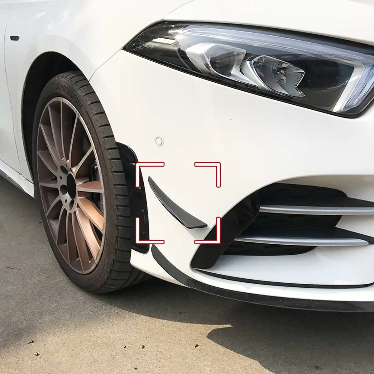 2PCS Black Front Bumper Splitter Outer Side Aprons Canard Trim For Mercedes Benz A Class W177 A180 A200 A220 A250 AMG 2019 UP