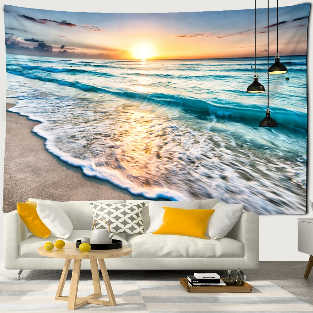Sea View Castle Seagull Tapestry Wall Hanging Simple Modern Home Bohemian Hippie Art Aesthetics Room Decor