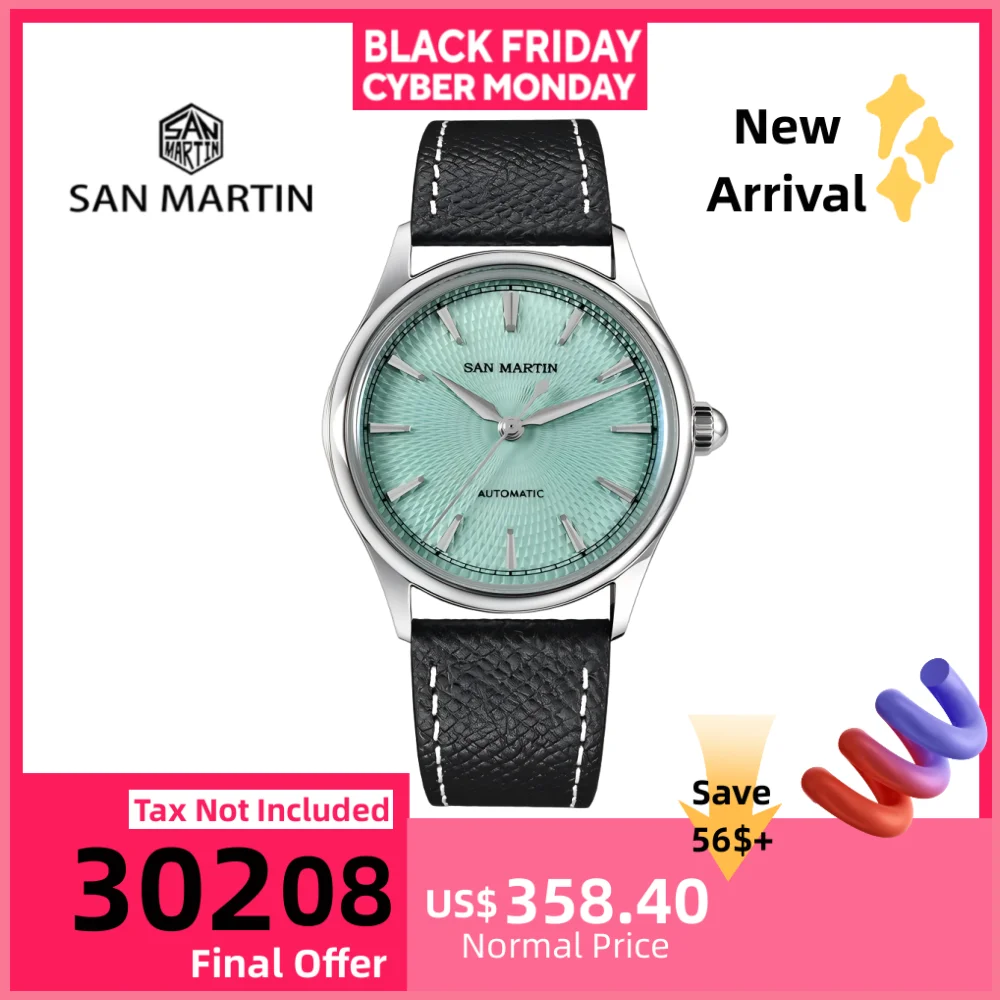 

San Martin 37 мм Seagull ST1812 часы с автоподзаводом, эмалью и масляным циферблатом для мужчин, платье, корпус из сапфирового стекла, задняя крышка SN0100A-1