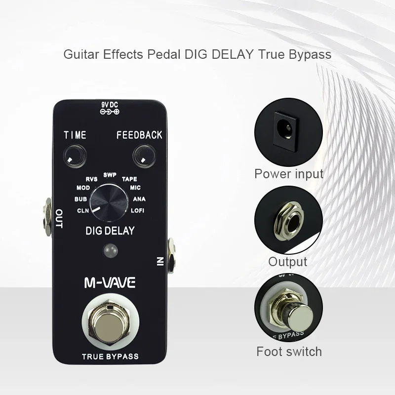 M-VAVE DIG DELAY Pedal｜9 Delay Effects & True Bypass｜Tape/Analog/Reverse Modes｜Studio/Stage Essential